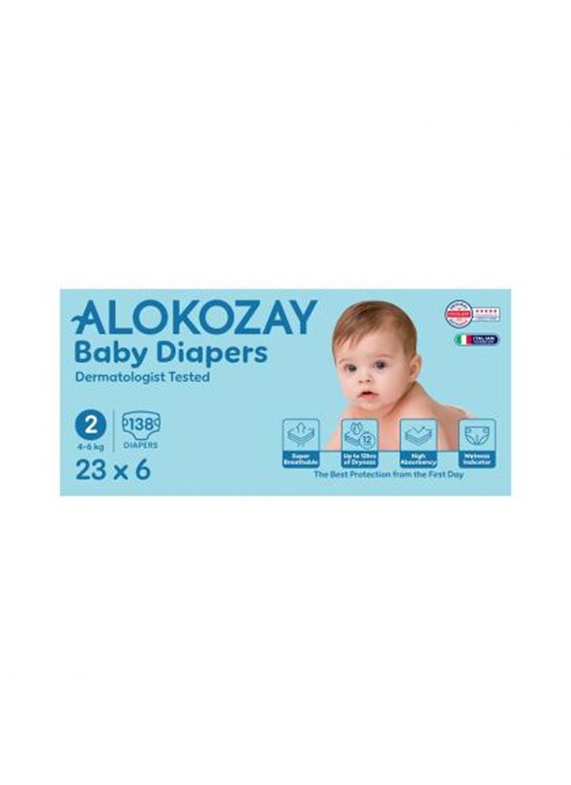 Alokozay Premium Baby Diapers - Size 2 4-6 Kg 6 x 23 Diapers - Image 1