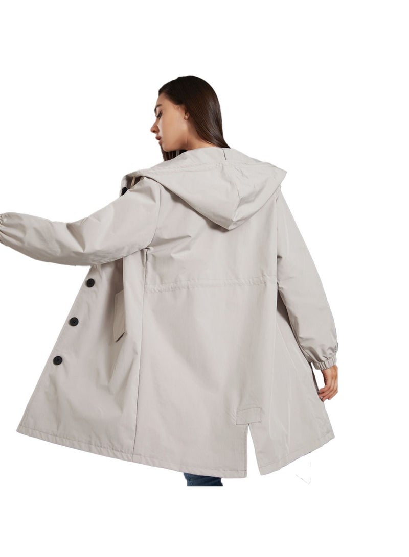 Loquat Women's New Waterproof Hooded Windbreaker Casual Long Coat Light grey  - Image 2