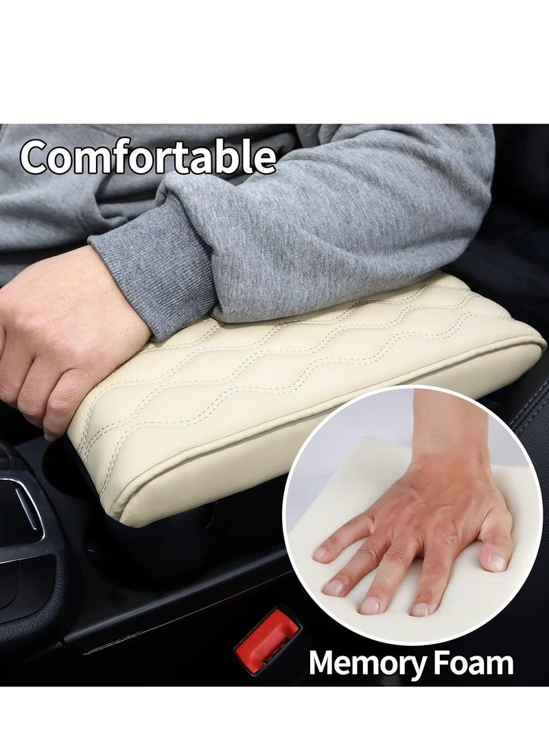 Generic Car Center Console Cover Armrest Box Mat,Memory Foam Leather Arm Rest Covering Car, Arm Rest Cushion for SUV Truck Vehicle Beige - Image 1