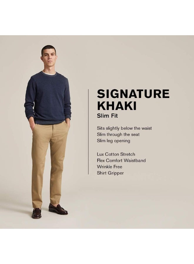 DOCKERS بنطلونات دوكرز للرجال بتصميم نحيف من قطن لاكس، كاكي بريطاني جديد، 36W x 30L - Image 3