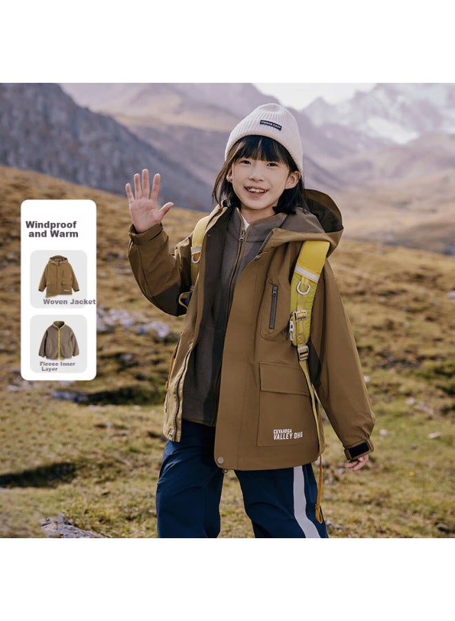 Ebaer Kids 3-in-1 Outdoor Waterproof Jacket Autumn Eyebrow Brown 140 - Image 2