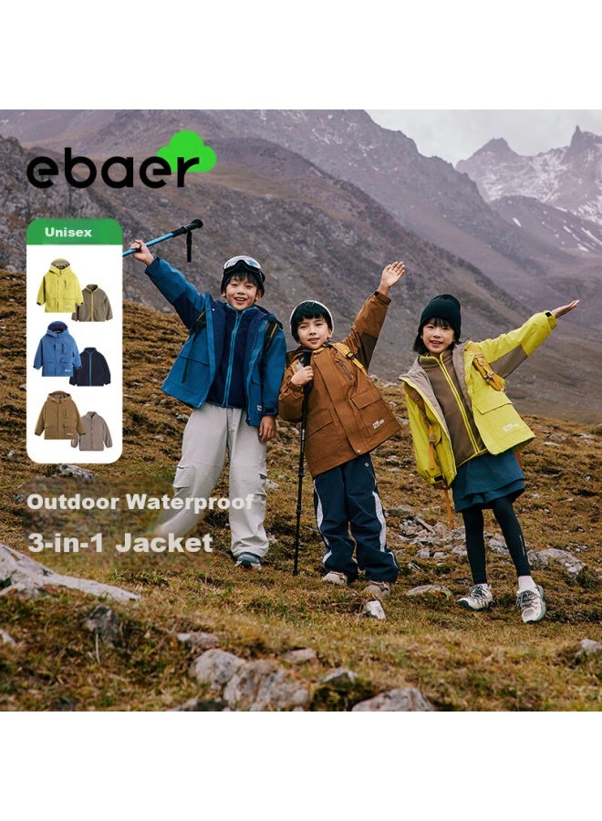 Ebaer Kids 3-in-1 Outdoor Waterproof Jacket Autumn Eyebrow Brown 140 - Image 1