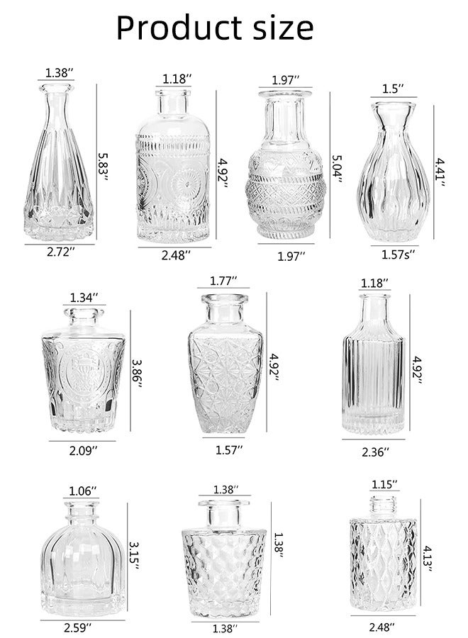10 PCS Glass Bud Vase Set，Small Vases for Flowers, Clear Bud Vases in Bulk, Mini Vintage Vase for Rustic Wedding Decorations,home table flower arrangements and Ramadan decorations.