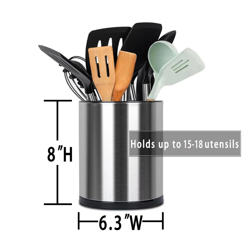 Molibest Kitchen Utensil Holder, Extra Large 360° Rotating Cooking Utensil Holder for Countertop, Stainless Steel Organizer Silverware Caddy 3 Compartment Flatware with Removable Base（Silvery） - Image 3