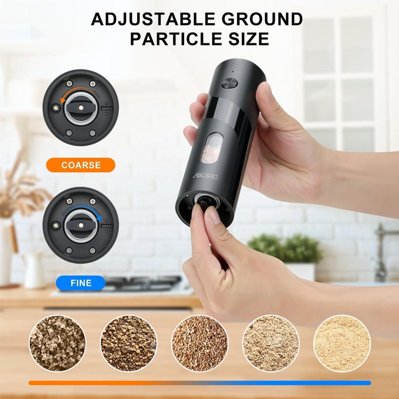 AIKARO - Electric Salt and Pepper Mill Automatic Spice Grinder, Rechargeable (Set) - Image 5