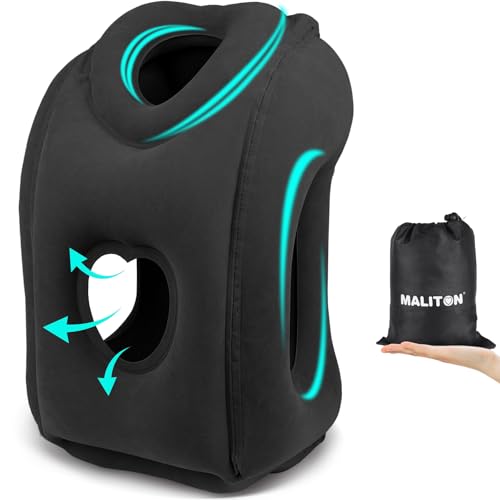 Maliton Inflatable Travel Pillow for Airplane Comfortable Sleeping to Relieve Neck and Shoulder Pain, Support Head Inflatable Pillow for Long Flights, Used for Airplanes, Cars, Trains, Office(Black) - Image 1