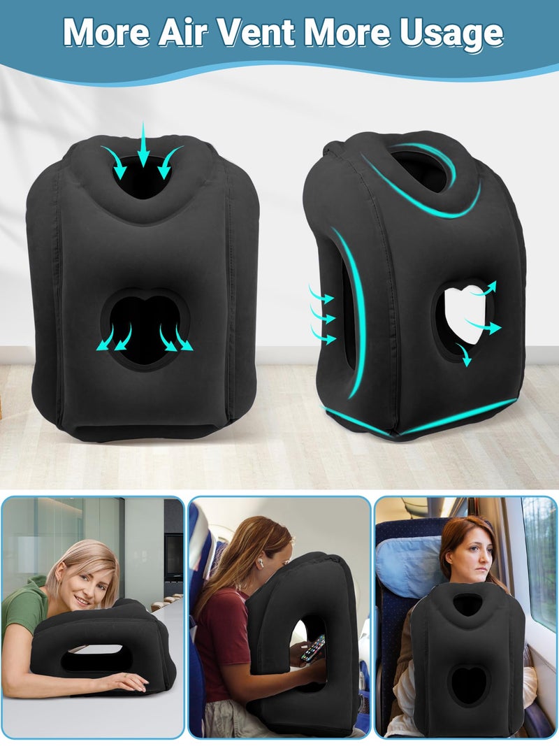 Maliton Inflatable Travel Pillow for Airplane Comfortable Sleeping to Relieve Neck and Shoulder Pain, Support Head Inflatable Pillow for Long Flights, Used for Airplanes, Cars, Trains, Office(Black) - Image 4