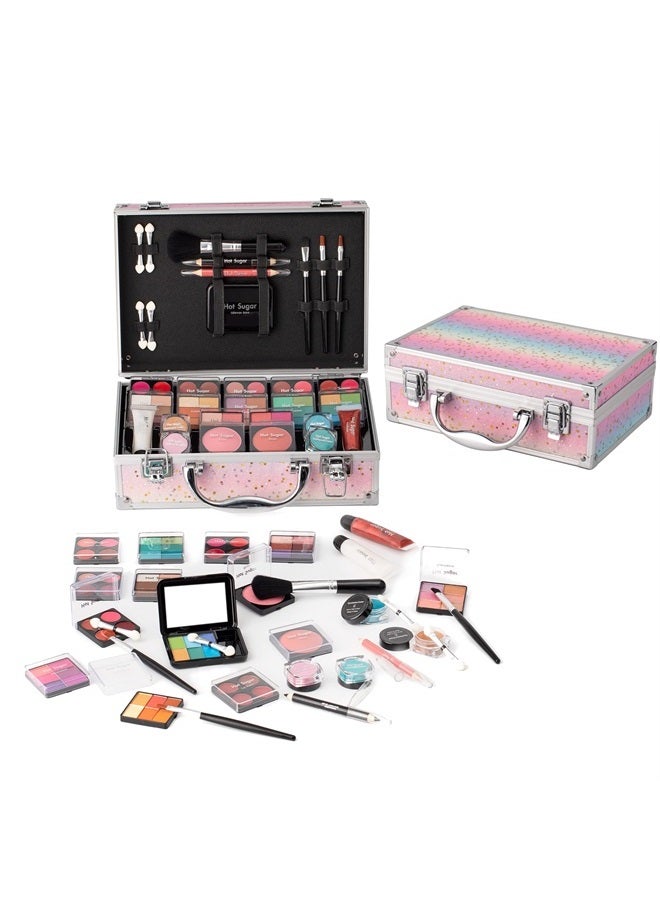 Hot Sugar Makeup Kit for Teenager Girls - Full Starter Cosmetics Set with Eye Shadow Lip Balm Blush Lip Gloss Brush Lip Pencil Eye Pencil and Mirror (Rainbow) - Image 1
