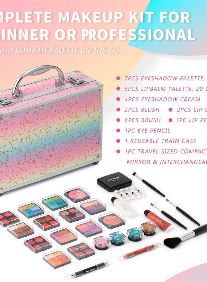 Hot Sugar Makeup Kit for Teenager Girls - Full Starter Cosmetics Set with Eye Shadow Lip Balm Blush Lip Gloss Brush Lip Pencil Eye Pencil and Mirror (Rainbow) - Image 3