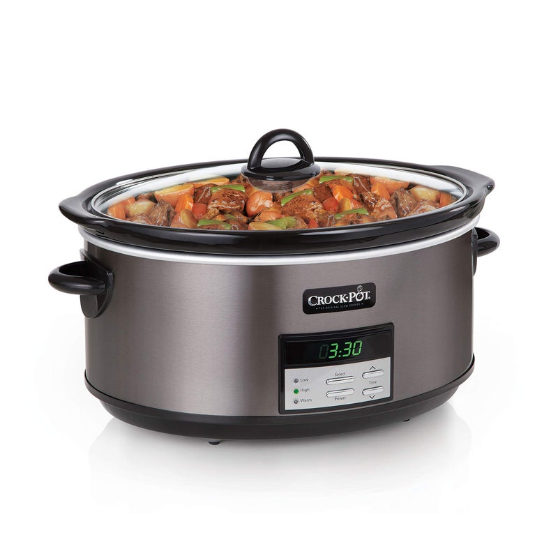 Crock-Pot طباخ بطيء كبير سعة 8 كوارت قابل للبرمجة مع إعداد التدفئة التلقائية، ستانلس ستيل أسود (عبوة من 1) - Image 2