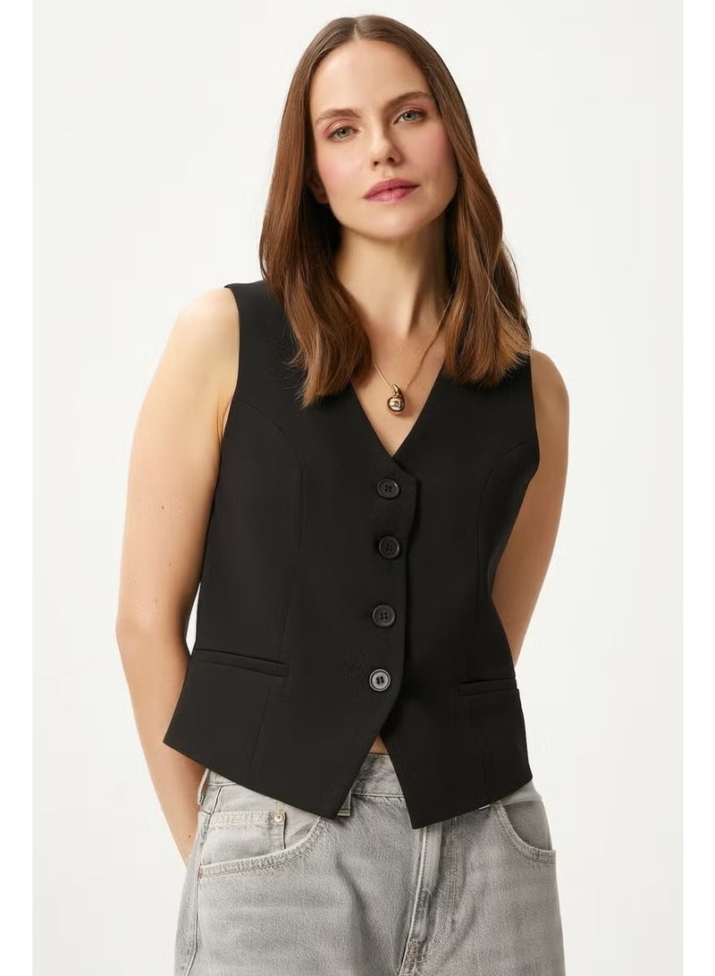 Ritnice Women's Style Black Lined Woven Vest - Image 1