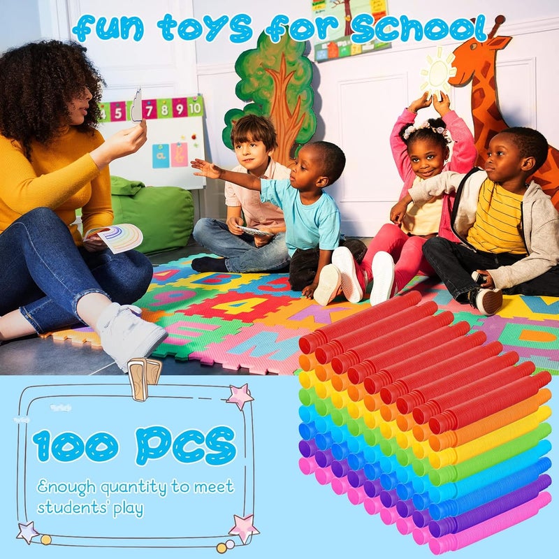 Civaner 100 قطعة أنابيب ألعاب حسية أنبوب فidget للمراهقين والبالغين أنبوب صغير متعدد الألوان قابل للتمديد والسحب لتخفيف التوتر والقلق أدوات حسية أنشطة يدوية إبداعية - Image 5