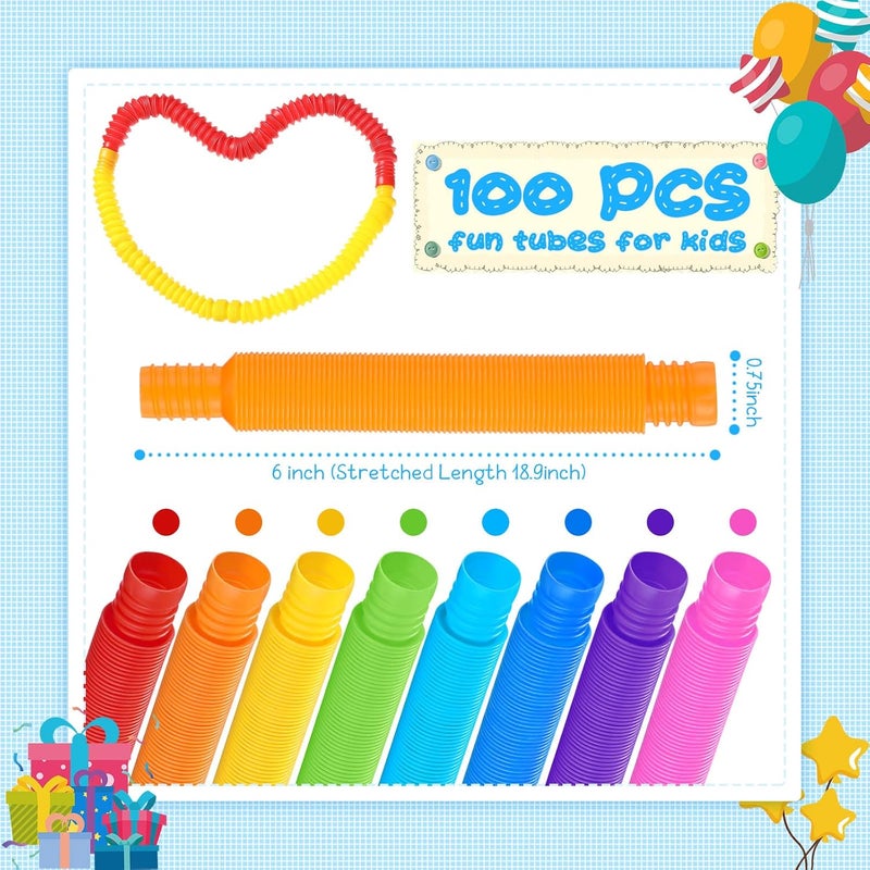 Civaner 100 قطعة أنابيب ألعاب حسية أنبوب فidget للمراهقين والبالغين أنبوب صغير متعدد الألوان قابل للتمديد والسحب لتخفيف التوتر والقلق أدوات حسية أنشطة يدوية إبداعية - Image 2