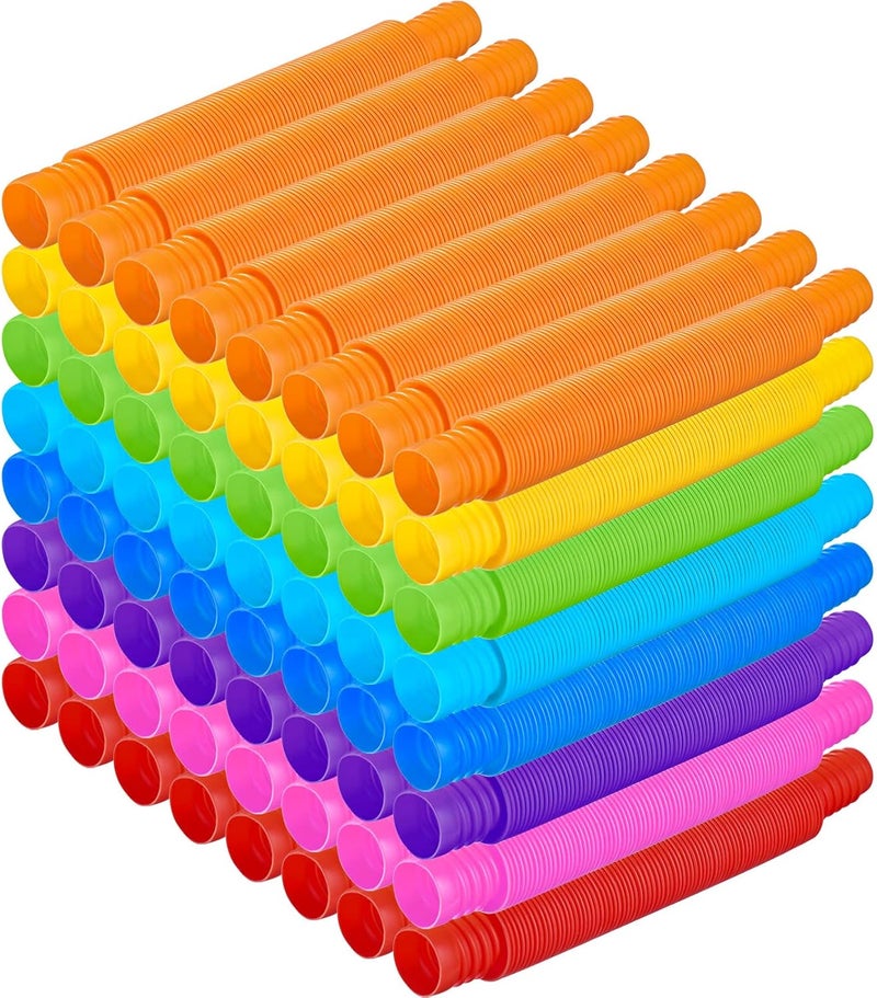 Civaner 100 قطعة أنابيب ألعاب حسية أنبوب فidget للمراهقين والبالغين أنبوب صغير متعدد الألوان قابل للتمديد والسحب لتخفيف التوتر والقلق أدوات حسية أنشطة يدوية إبداعية - Image 1