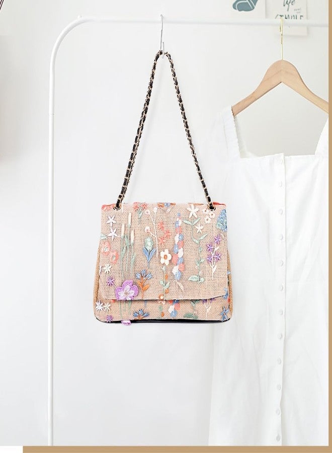 QTKJ Handmade Embroidery Straw Tote Bag - Bohemian Shoulder Bag for Women - Large Capacity - Suitable for Vacation, Travel, Daily, Banquet - Image 4