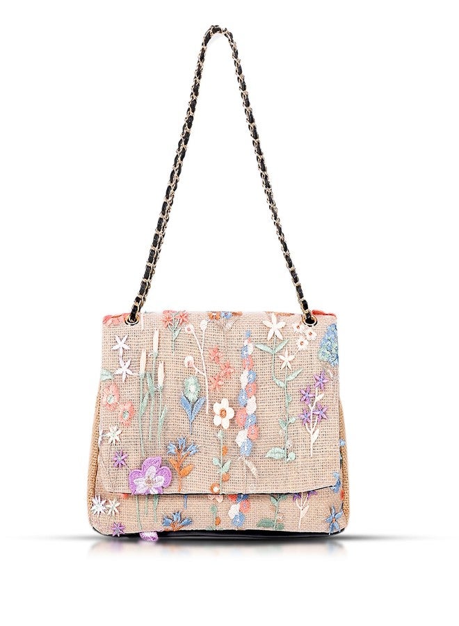 QTKJ Handmade Embroidery Straw Tote Bag - Bohemian Shoulder Bag for Women - Large Capacity - Suitable for Vacation, Travel, Daily, Banquet - Image 1