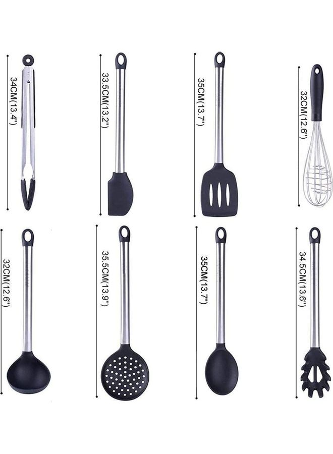مجموعة أدوات طهي مكونة من 8 قطع باللون الأسود والفضي بحجم واحد - Image 3