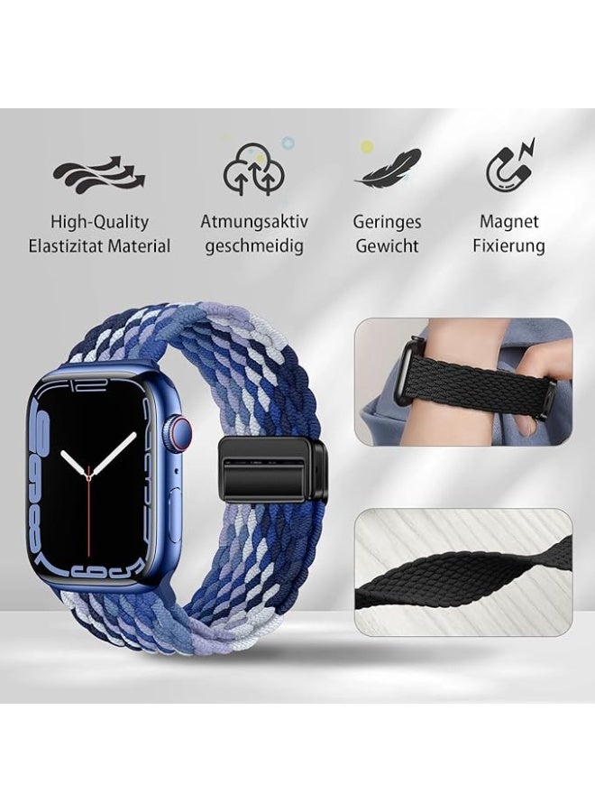 Sport Solo Loop Compatible with Apple Watch Band 42mm 44mm 45mm 46mm 49mm, Magnetic Stretchy Braided Strap Wristband for iWatch Series 10 9 8 7 6 5 4 3 Ultra 2 1 SE, Women Men Replacement Watch Band - Image 3