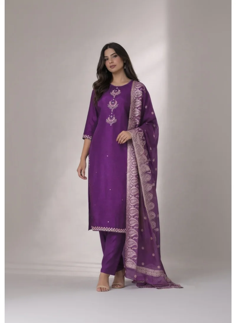 zaha dxb Violet Banarasi Silk Blend Salwar Set | Women’s Ethnic Wear