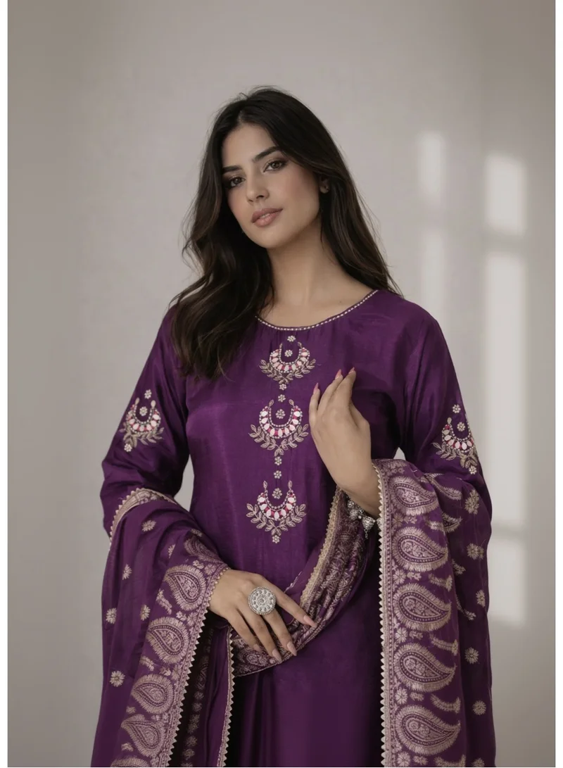 zaha dxb Violet Banarasi Silk Blend Salwar Set | Women’s Ethnic Wear