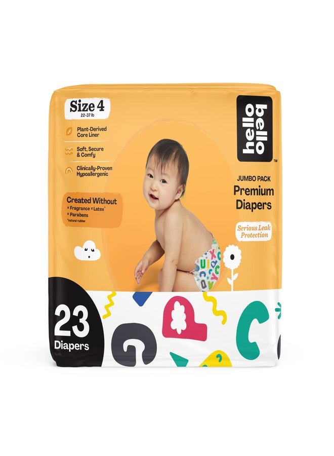 Hello Bello Premium Baby Diapers Size 4 I 23 Count of Disposeable, Extra-Absorbent, Hypoallergenic, and Eco-Friendly Baby Diapers with Snug and Comfort Fit I Alphabet Soup - Image 1