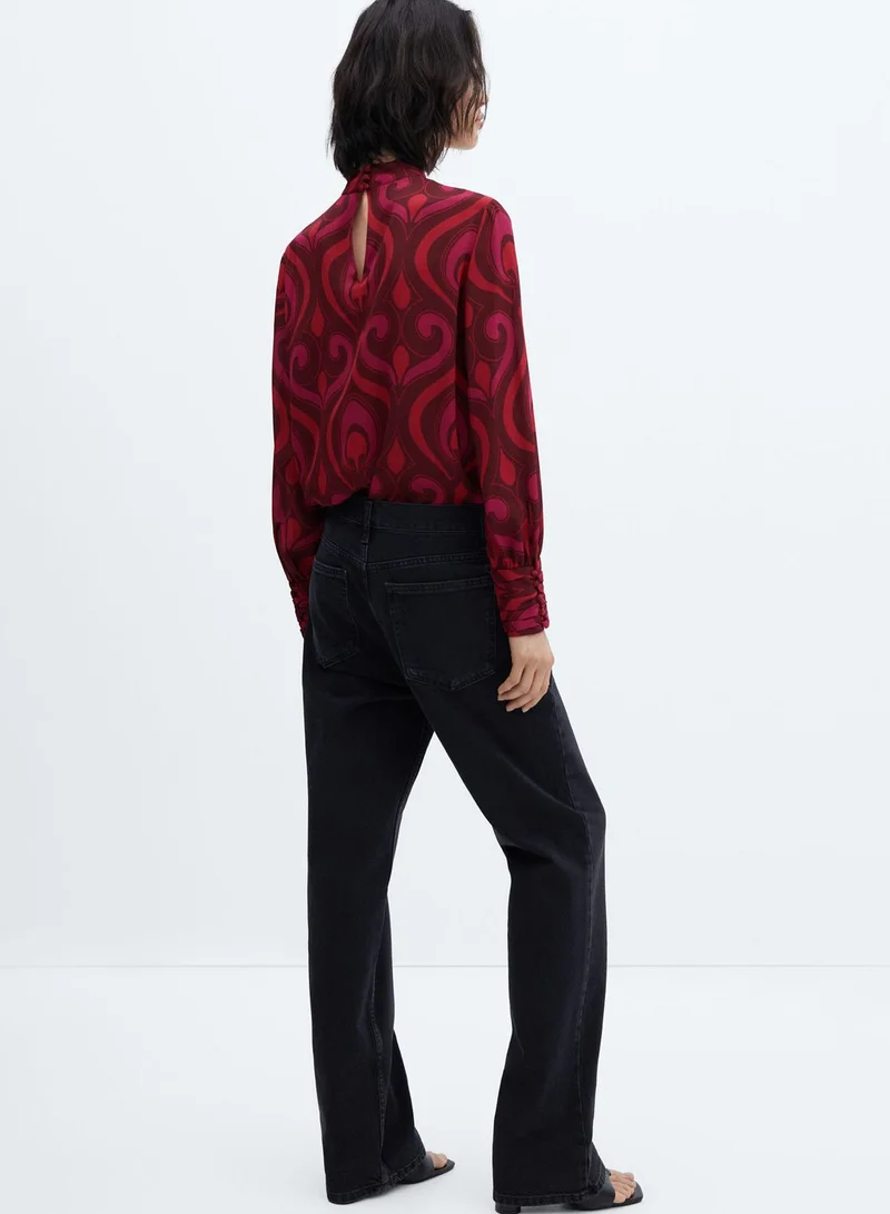 مانجو بلوزة مطبعة مزينة بفتحة