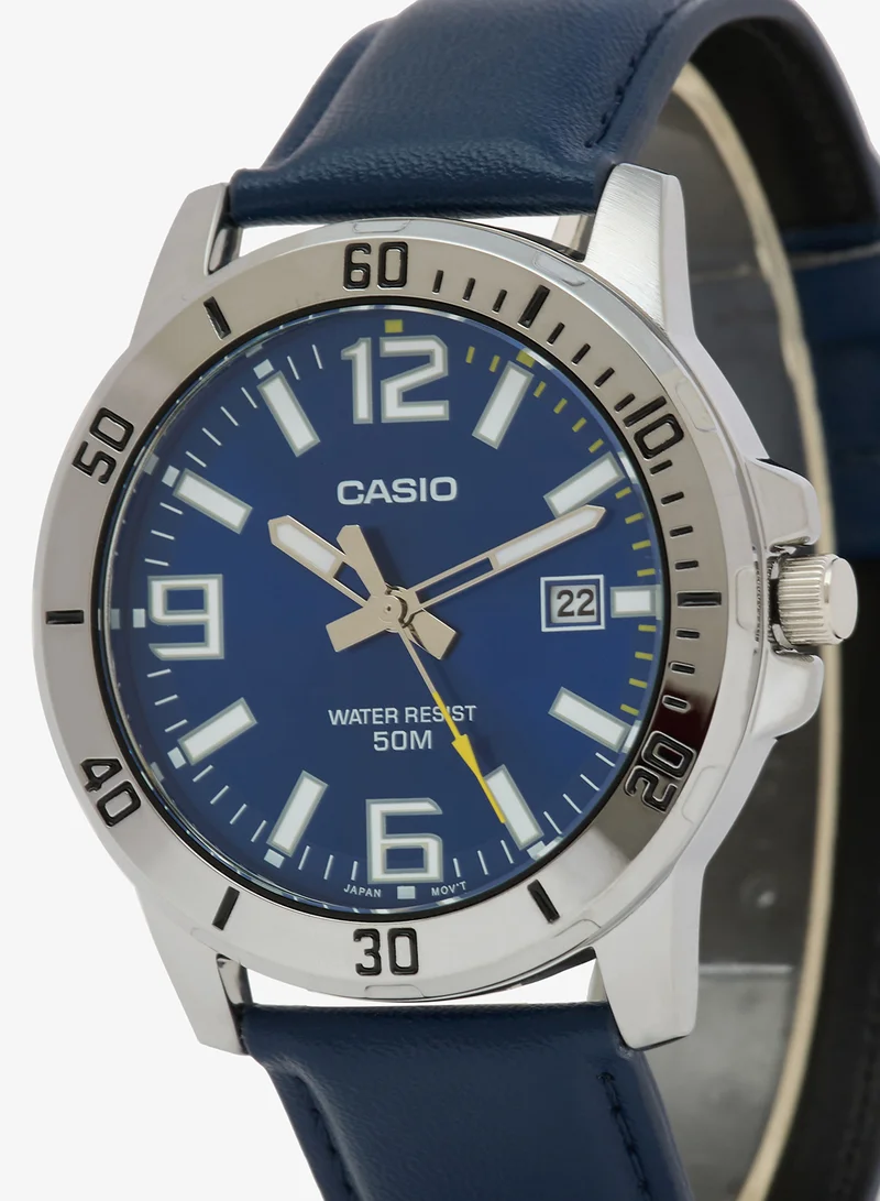 CASIO Leather Strap Watch with Dial - MTP-VD01L-2BV