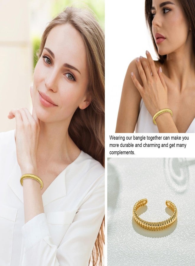 سوار YBMYCM ذهبي للنساء، قابل للتعديل، مطلي بالذهب عيار 18 قيراط، سوار مفتوح سميك بتصميم بسيط، سوار معصم ذهبي سميك - Image 4