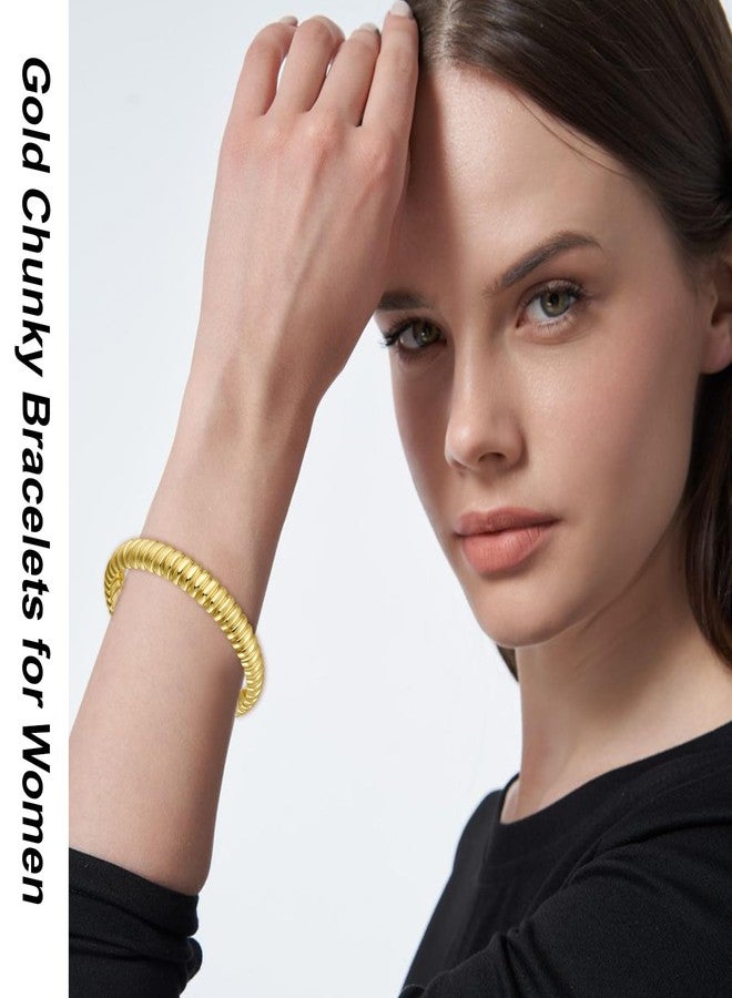 سوار YBMYCM ذهبي للنساء، قابل للتعديل، مطلي بالذهب عيار 18 قيراط، سوار مفتوح سميك بتصميم بسيط، سوار معصم ذهبي سميك - Image 2