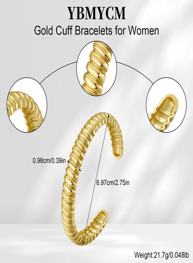 سوار YBMYCM ذهبي للنساء، قابل للتعديل، مطلي بالذهب عيار 18 قيراط، سوار مفتوح سميك بتصميم بسيط، سوار معصم ذهبي سميك - Image 5