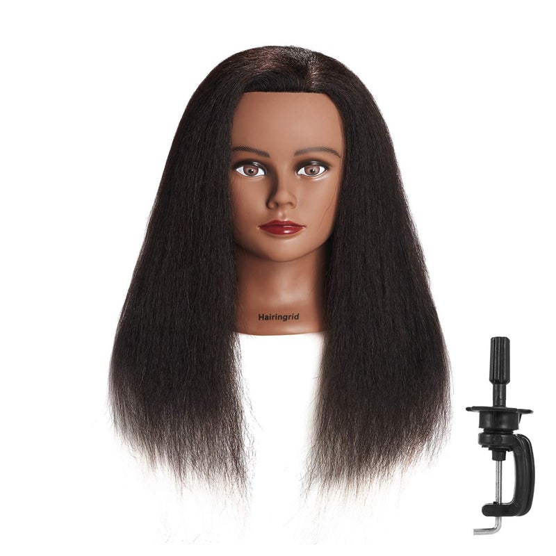 Hairingrid Mannequin Head 16 100 Real Hair Hairdresser Cosmetology Mannequin Manikin Training Head Hair and Free Clamp Holder 16 Inch