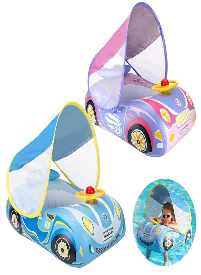Swimbobo Toddler Float 2-Pack - Interactive Baby Pool Floats for Safe Water Play Multiple Fun Designs Swimming Pool Toys for Babies & Kids (2 Pack-Steering Wheel with Canopy) - Image 1