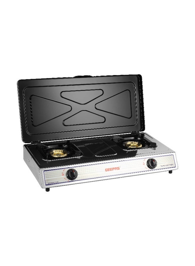 GEEPAS Stainless Steel Gas Cooker With Top Cover | 2 Heavy Duty Cast Iron Burner With Electroplated Pan Support| Low Gas Consumption And Energy Efficient Burners| Auto Ignition System, LPG Gas Stove, Perfect For Homes, Apartments, 2 Years Warranty 2 GGC31069 silver - Image 1