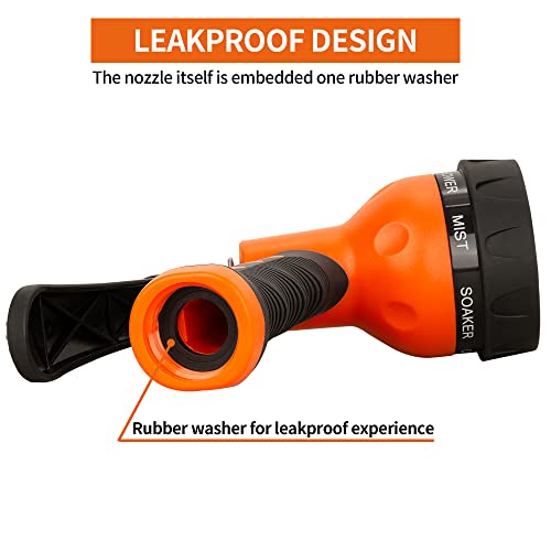 AUTOMAN-Garden-Hose-Nozzle,ABS Water Spray Nozzle with Heavy Duty 7 Adjustable Watering Patterns,Slip Resistant for Watering Plants,Lawn& Garden,Washing Cars,Cleaning,Showering Pets - Orange - Image 4