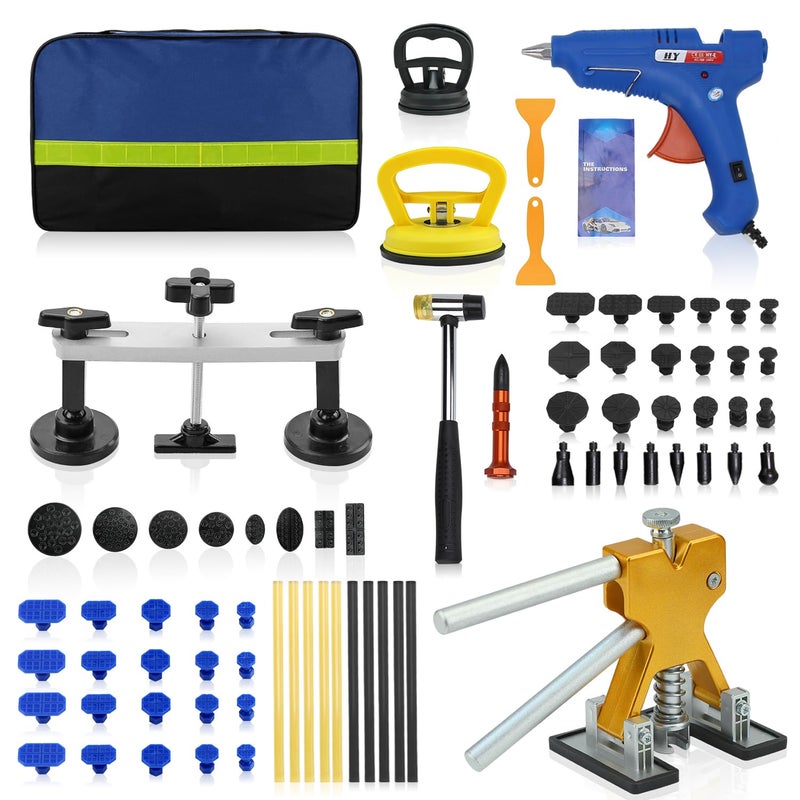 ROADGIVE Auto Body Dent Repair Tools 75PCS PaintFriendly Dent Removal Kit Car Dent Repair Kit Adjustable Dent Puller Kit with Gold Dent Lifter Bridge Puller for Car Dent Repair