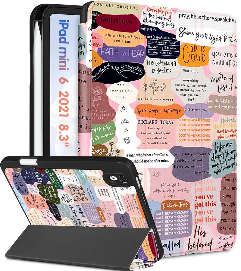 Wazzasoft for iPad Mini 7 Case - for iPad Mini 6th/7th Generation Cases Women Girls Cute Folio Cover Girly Quotes Unique Design Pencil Holder for Apple Mini 6 2021/Mini 7 A17 Pro 2024 Case 8.3 Inch - Image 1