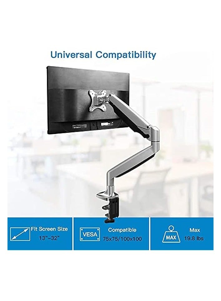 PROMASS Adjustable Articulating Gas Spring Monitor Arm With Clamp And Grommet Base For 13 to 27in LCD Monitors Upto 14.3lbs - Silver - Image 2