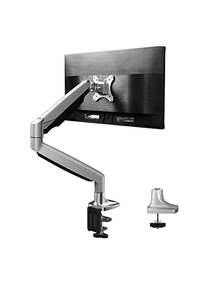 PROMASS Adjustable Articulating Gas Spring Monitor Arm With Clamp And Grommet Base For 13 to 27in LCD Monitors Upto 14.3lbs - Silver - Image 1