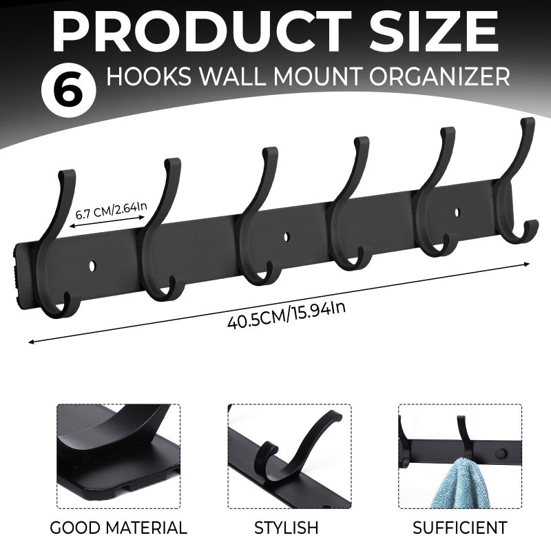 Dntorx Coat Rack Wall Mount, 2 Pack Coat Hooks Hanger Wall Double Hook Rack Rail Towel Hat Rack Entryway Bathroom Hanger Organizer for Robes, Clothes, Bags, Hat(Black) - Image 2