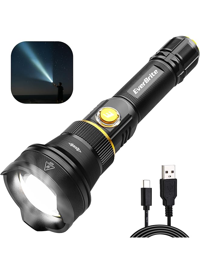 EverBrite Rechargeable Flashlight, 1000 Lumens Zoomable LED Tactical Flashlight with 4 Modes & Memory Function, Including Safety Hammer & USB C Cable for Camping, Hiking, Home, and Emergencies