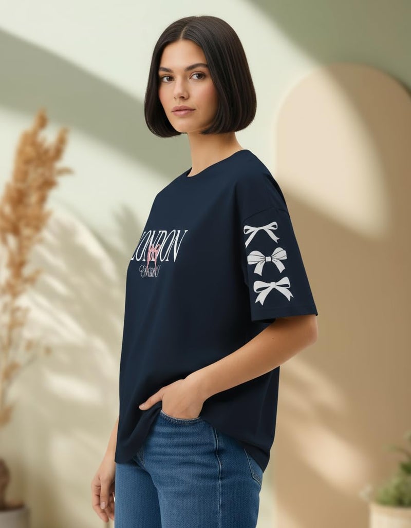 HELLCAT Multicolor Printed Oversized T-Shirt for Women |Pack of 2 T-Shirt_Red/Yollow_Small - Image 4