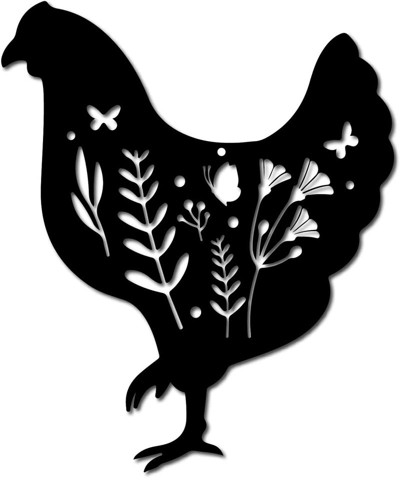 CREATCABIN Metal Chicken Wall Art Rooster Iron Wall Decor Wall Hanging Silhouette Sculpture Farmhouse Sign for Indoor Outdoor Home Living room Kitchen Garden Office Decoration Gift Black 12 x 10 Inch - Image 1