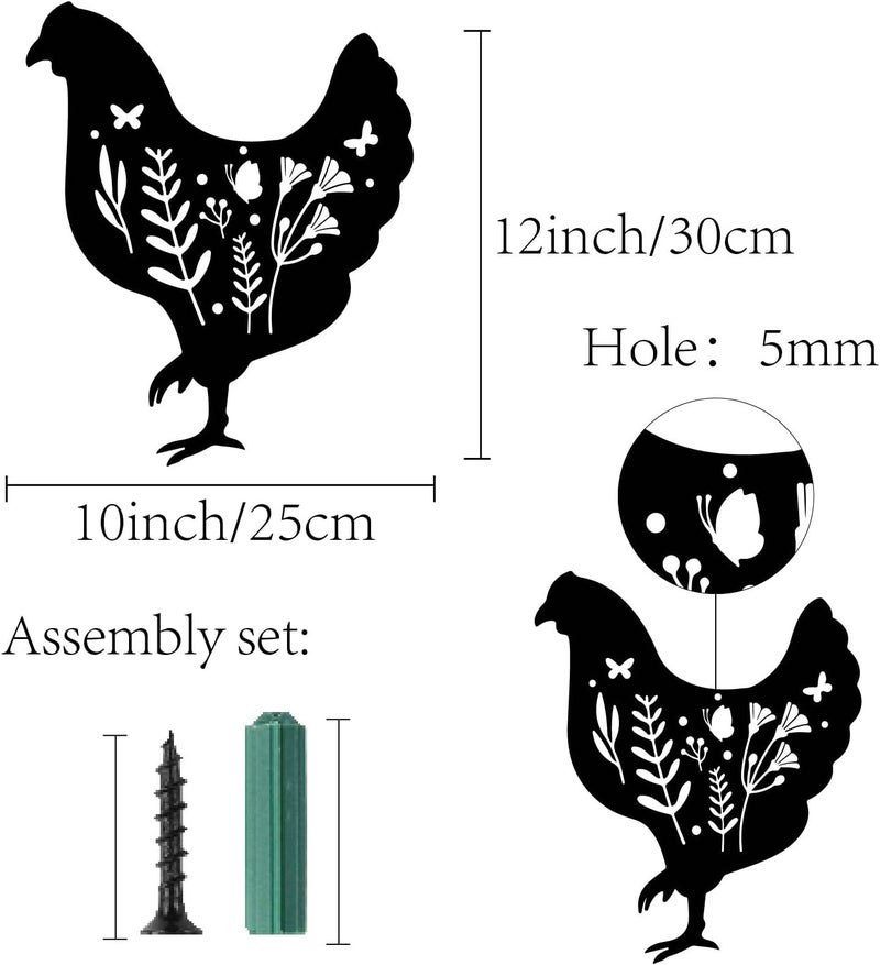 CREATCABIN Metal Chicken Wall Art Rooster Iron Wall Decor Wall Hanging Silhouette Sculpture Farmhouse Sign for Indoor Outdoor Home Living room Kitchen Garden Office Decoration Gift Black 12 x 10 Inch - Image 2