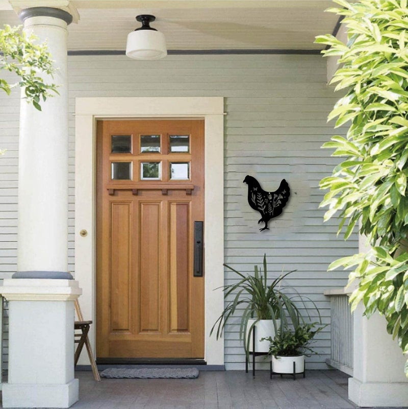 CREATCABIN Metal Chicken Wall Art Rooster Iron Wall Decor Wall Hanging Silhouette Sculpture Farmhouse Sign for Indoor Outdoor Home Living room Kitchen Garden Office Decoration Gift Black 12 x 10 Inch - Image 5