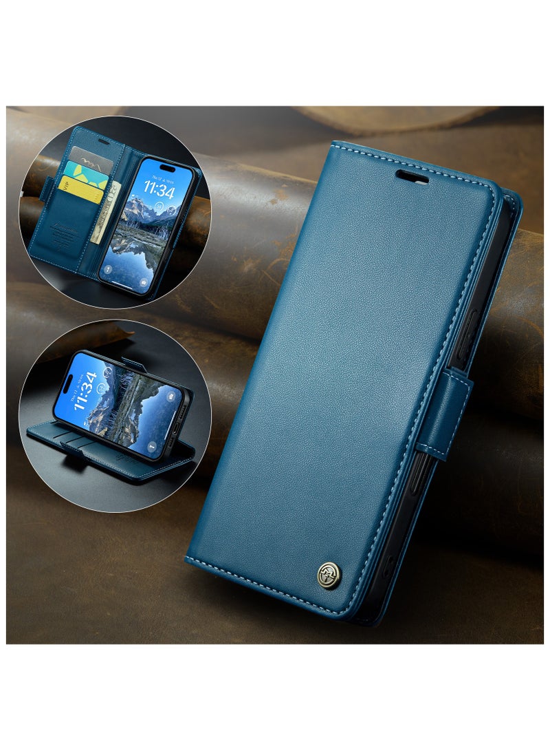 CaseMe Phone Case Luxury PU Leather Design Anti Fingerprint 023 Flip Cover Card Slot Holder Cover For IPhone 17 Pro Max (Blue) - Image 3