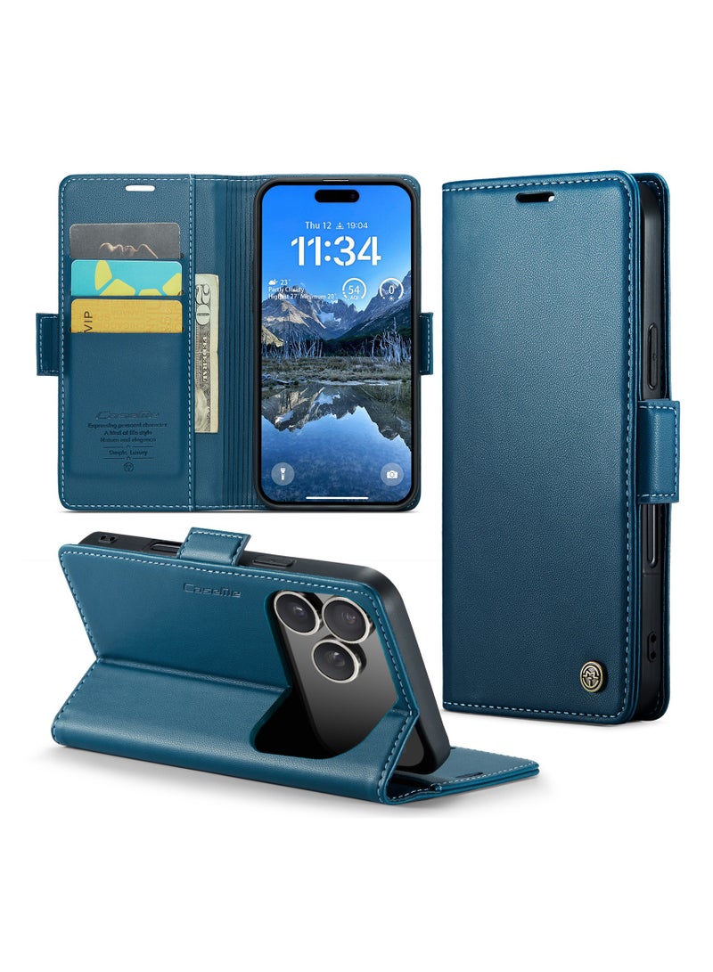 CaseMe Phone Case Luxury PU Leather Design Anti Fingerprint 023 Flip Cover Card Slot Holder Cover For IPhone 17 Pro Max (Blue) - Image 4