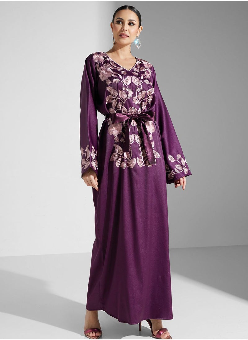 hayas closet - Embroidered Belted Jalabiya - Image 1