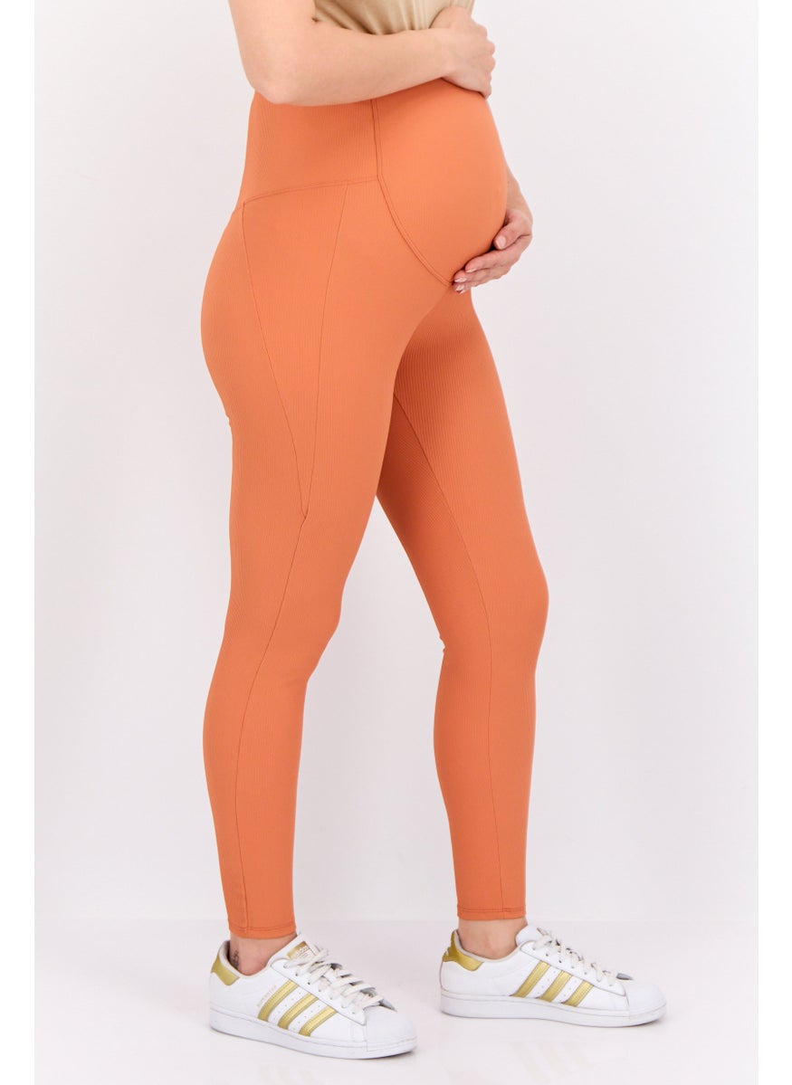 SOUTH BEACH - Maternity Over The Bump Textured Pull On Leggings, Rust - Image 1