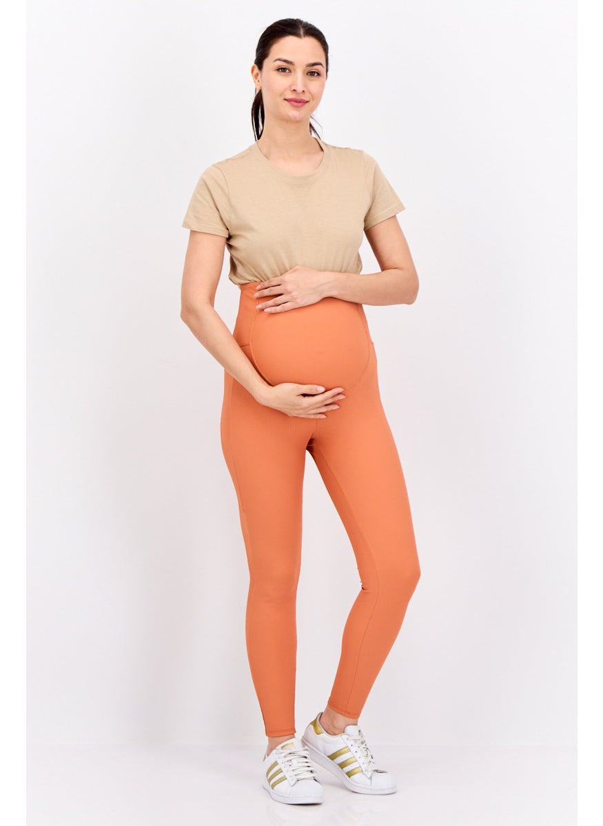 SOUTH BEACH - Maternity Over The Bump Textured Pull On Leggings, Rust - Image 1