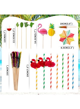 140 Pcs Food Party Toothpicks , Skewers, Umbrellas, Fireworks Sticks, Colourful Stirrer Sticks, Straws, Juice Accessories for Summer Party, Wedding, Bar, Drinks - view 2